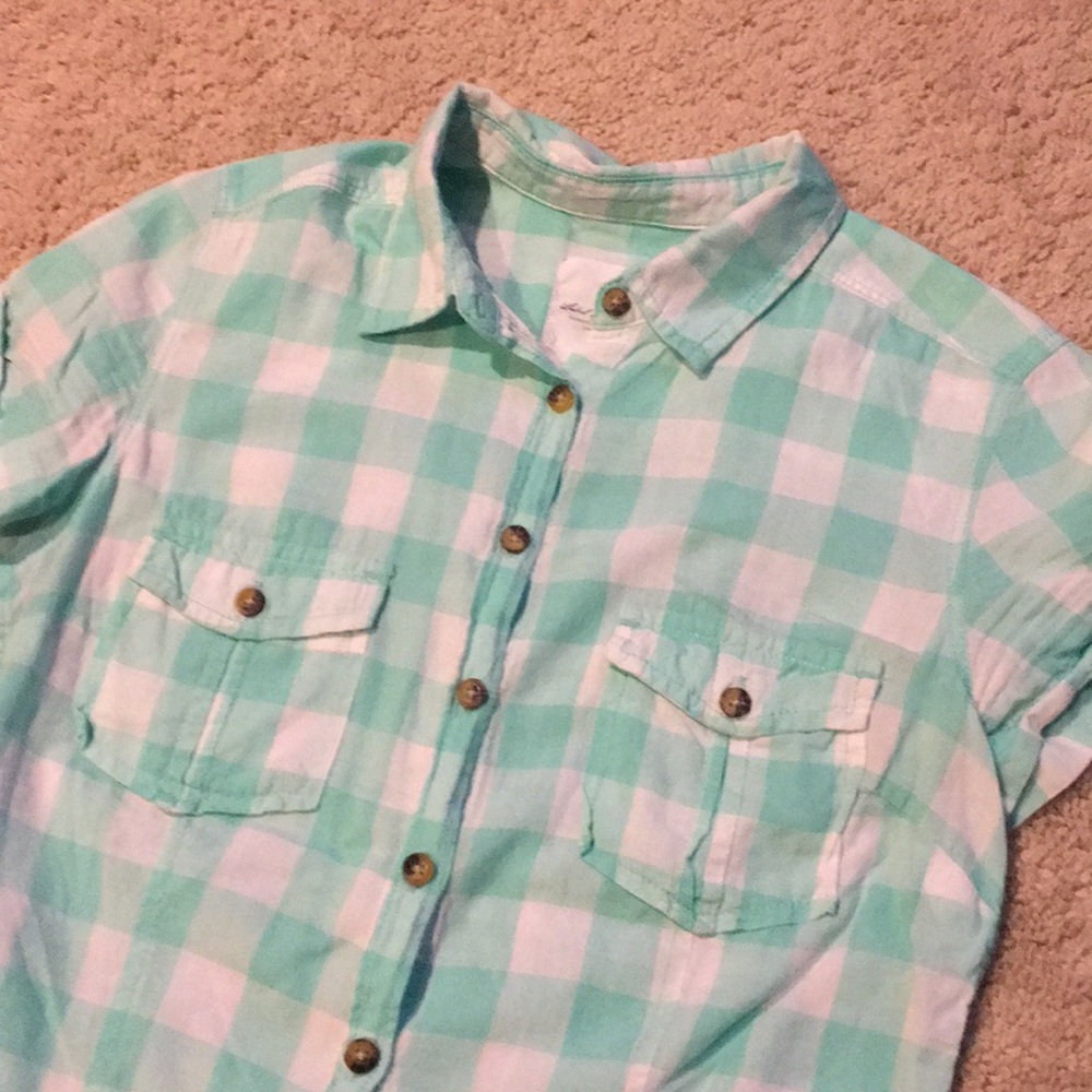 H&M Mint and White Plaid Top